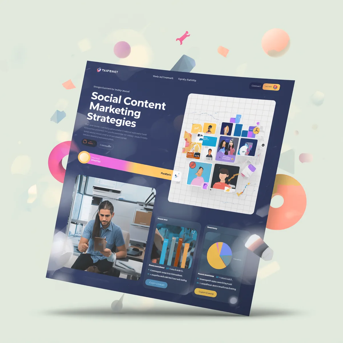 An illustrated social content marketing strategy board