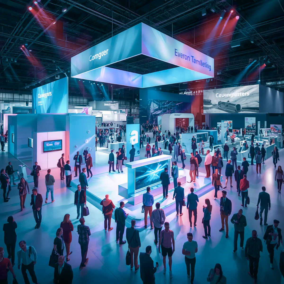 A crowded, lit-up brand event hall