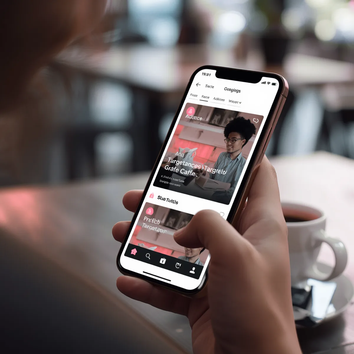 A hand holding a phone scrolling a social feed